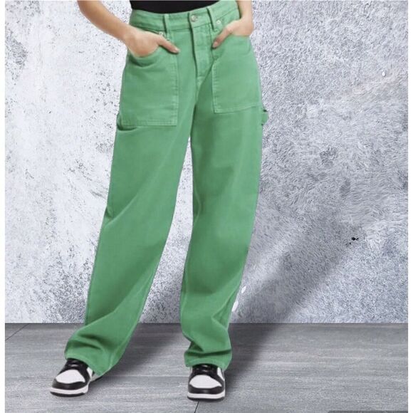Good American Good 90s Womens Straight Loose Green Carpenter Jeans 36x32 - Picture 1 of 12